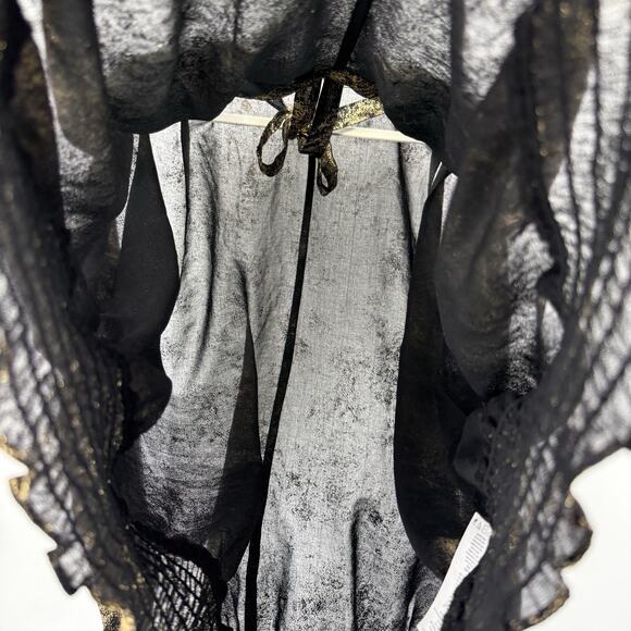 Michael Kors 3X Black Metallic Top Tie V Neck Dolman Sleeve Chiffon Smocked Hem - Picture 7 of 13